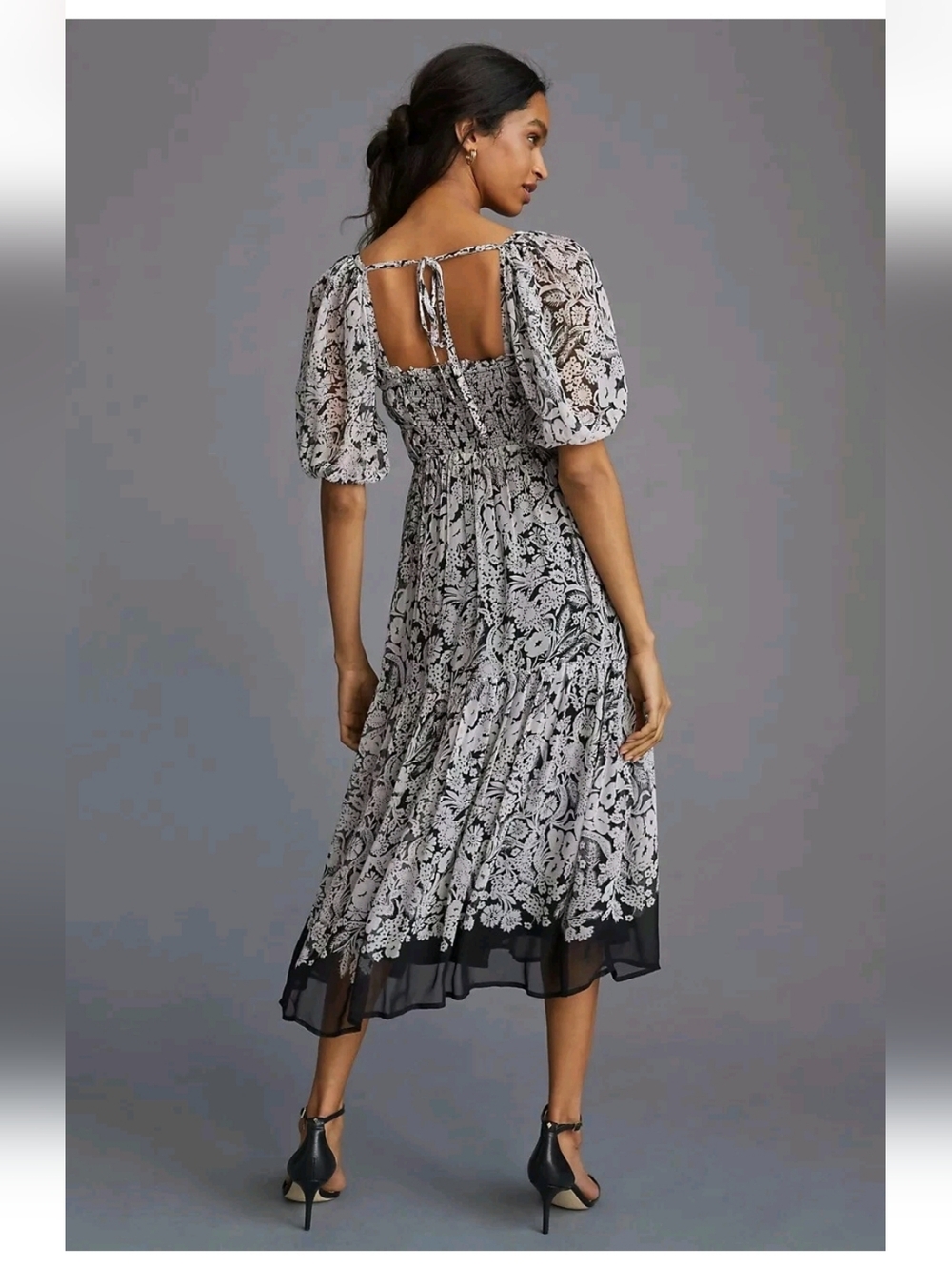 Anthropologie Squareneck Smocked Midi Dress Size S - Picture 4 of 12